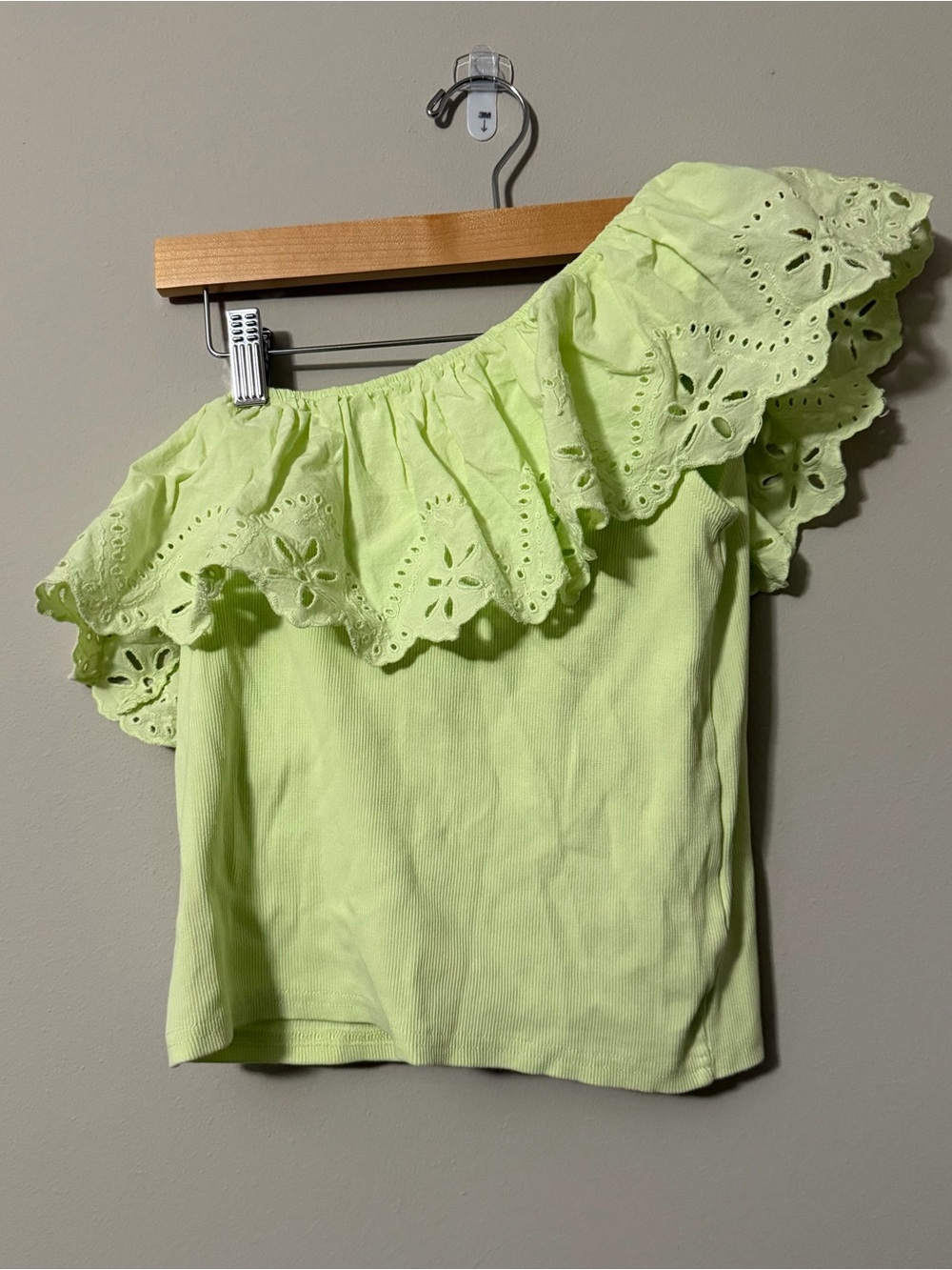 Zara Lime Green Eyelet Ruffle One Shoulder Top Girls Size 13-14 Years